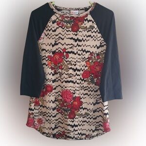 LuLaRoe Floral 3/4 Sleeve Baseball Tee Black and Red
